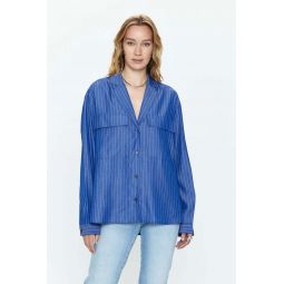 Irene Efortless Button Down Shirt - Dark Blue Pinstripe