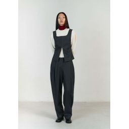 Solid Wide Tuck Wool Pants - Charcoal