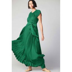 Everly Fluttered Maxi Pleated Dress - Green