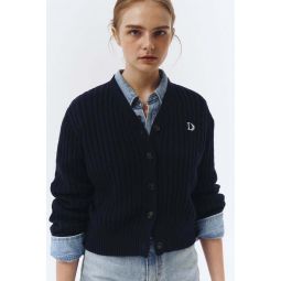 Crest Logo Cable Cardigan - French Navy