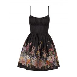 Natura Ruched Mini Dress - Black Wild Flowers