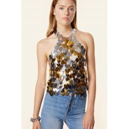 SEXY BACK TIE HEART STITCHING TOP - SILVER/GOLD