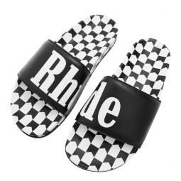 Rhude Checkered Leather Slide - Black/VTG White