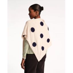 Le Petit Embroidered Flower Poncho - Oyster/Navy