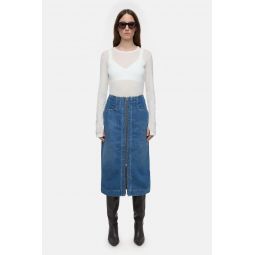 Denim Skirt With Zip - Mid Blue