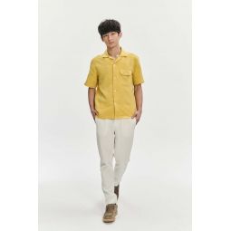 Linen Seersucker Short Sleeve Relaxed Camp Collar Shirt - Yellow