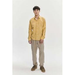 Jacquard Cotton Cute Round Collar Shirt - Yellow