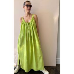 drawstring stripe dress - Lime