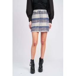 Autumn Plaid Wool Mini Skirt - Navy