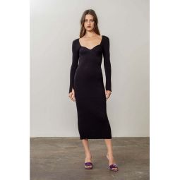 Andy Sweetheart Neck Ribbed Sweater Midi Dress - Black