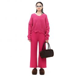 Deox Ribbed Knit Sweater - Funky Fuchsia
