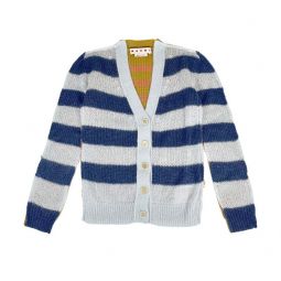 Wool Mohair Contrast Stripe Cardigan - Illusion Blue