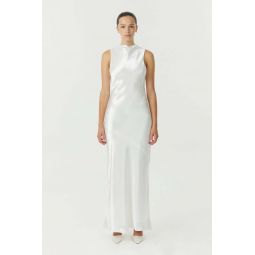 Satin Bias Cowl Back Maxi Dress - Power White