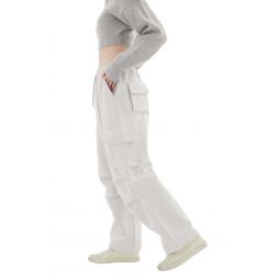 Fleece Wide-leg Cargo Pants - Pale Grey