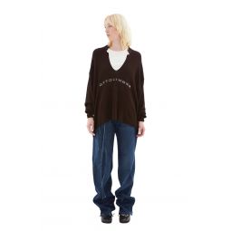 Knit Open Collar Sweater - Brown