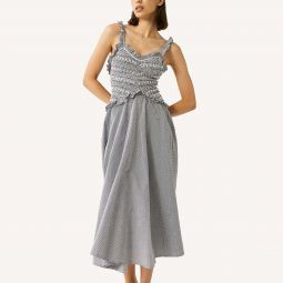 Victoria Smocked Gingham Dress - Grey
