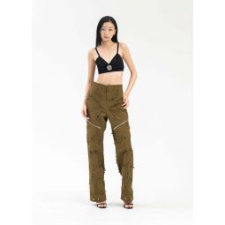 YELLOW GREEN LASER SLASHED FLOWER TROUSERS - GREEN