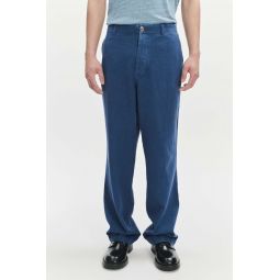 Mix of Linen and Cotton Relaxed Chinos - Berlin Blue