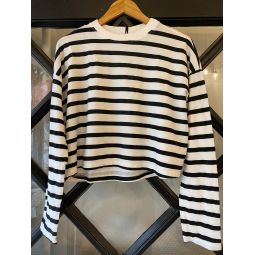 Cropped Long Sleeve Striped Tee Shirt - White/Black