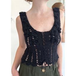 Dunia Hand Knitted Lace Up Vest - Black