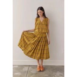 Drawstring Cotton Plaid Skirt - Yellow