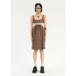 Lace Splicing Dress - Brown
