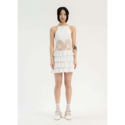 Patchwork Multi-Layer Short Dress - White