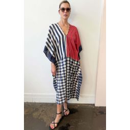 Plaid One of a kind caftan - White/Blue/Red