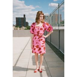 India Puff Sleeve Dress - Pink/Brown Cow Spot