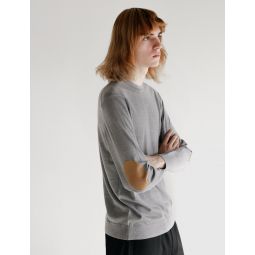 Fine Gauge Wool Elbow Patch Sweater - Light Grey