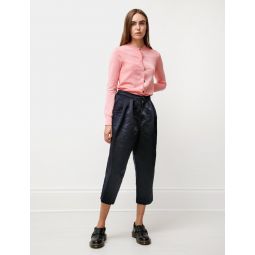 Thick Satin Pleated Trousers - Navy