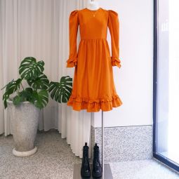 Collarless Prairie Midi Dress - Orange Moir
