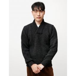 Hand Knit Shawl Collar Sweater - charcoal
