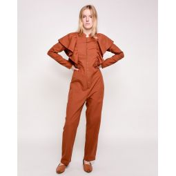 Lola Ruffled Jumpsuit - Orange Microchecks