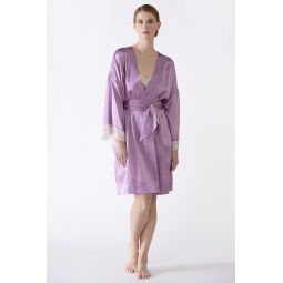 Gardenia Lace Trim Short Silk Kimono robe