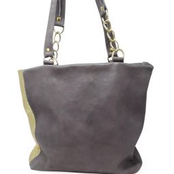 Milena Leather Shopper Bag - Grey/Gold
