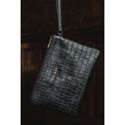 CLUTCH AND CARD HOLDER - BLACK ETHICAL CROC LEATHER