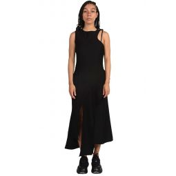 Arc Layered Asymmetric Strap Midi Dress - black