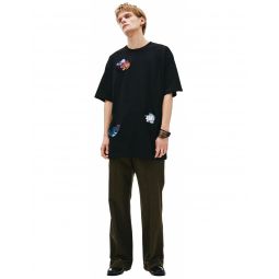 Oversized T-Shirt with Printed Pocket - Black