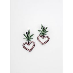 Leaf And Heart Earring - Green/Pink
