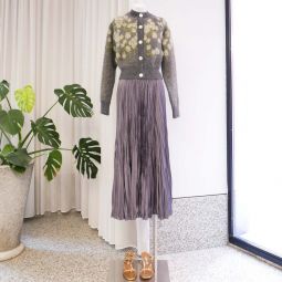 Oates Satin Plisse Skirt - Charcoal