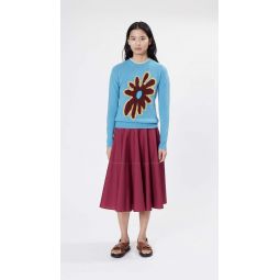 Long Sleeve Recycled Cashmere with Flower Intarsia - Turquoise