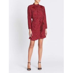 Blurry Heart Silk Embroidered Dress - red