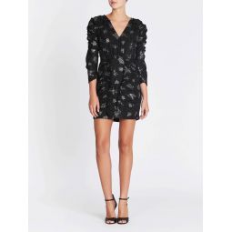 Glitter Print Silk Jacquard Dress - black