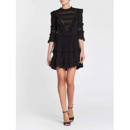 Long Sleeved Silk And Lace Dress - Black