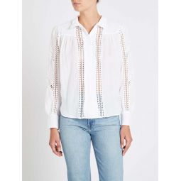 Panel Lace Button Up Shirt - Blanc