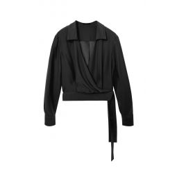 Jacket Style Wrap Top - Black