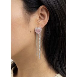 Pink Heart And Chains Earring - Silver