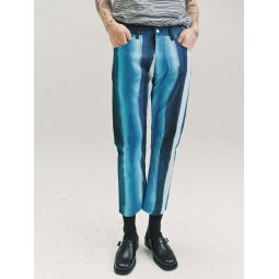 Cotton Cropped Trousers - Blue Print