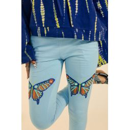 abacaxi Churidaar Leggings with Eyelet Butterflies - Blue
